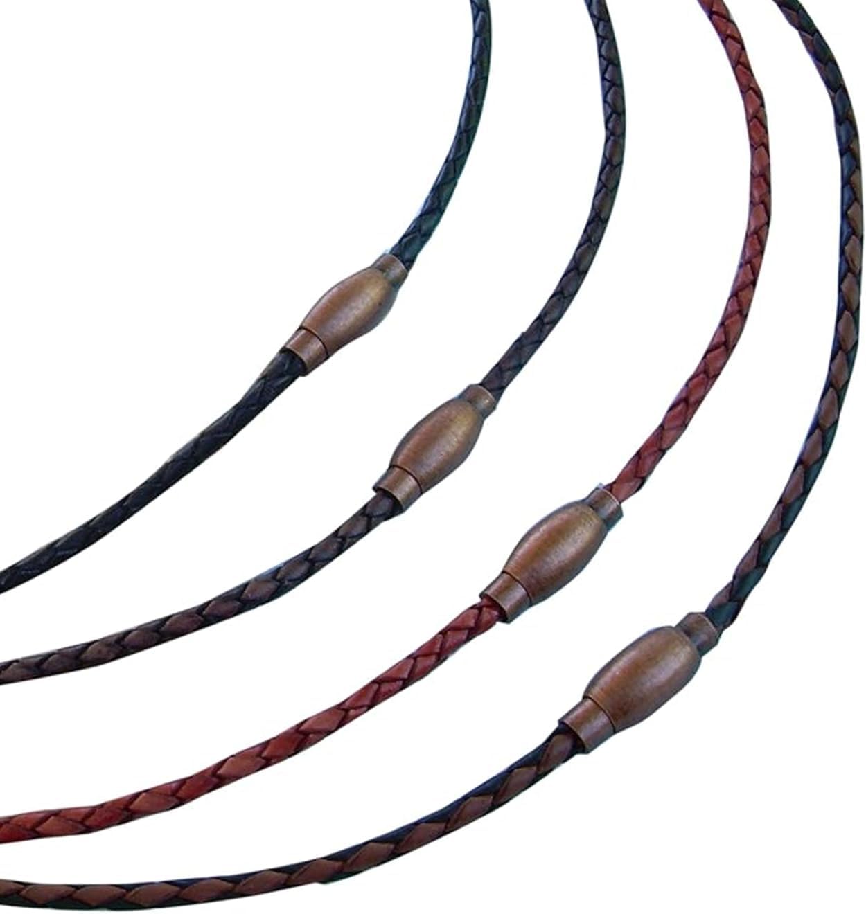 Handmade Thin Braided Leather Chain Necklace with Copper Toned Brass Magnetic Clasp – Available in 16,18,20,22,24 inch or Custom