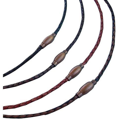 Handmade Thin Braided Leather Chain Necklace with Copper Toned Brass Magnetic Clasp...