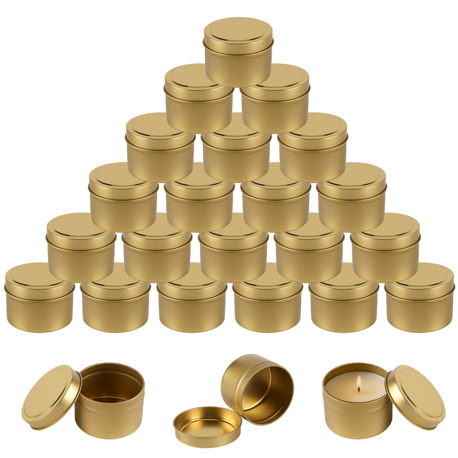 PUCSIQ Lot de 24 boîtes à bougies vides de 120 ml avec couvercles en métal doré - Pour le bricolage, l'artisanat, les bijoux, la fabrication de bougies