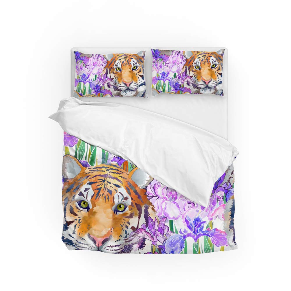 Funda de edredón ultrasuave de diseño exclusivo estampado tigre y flores