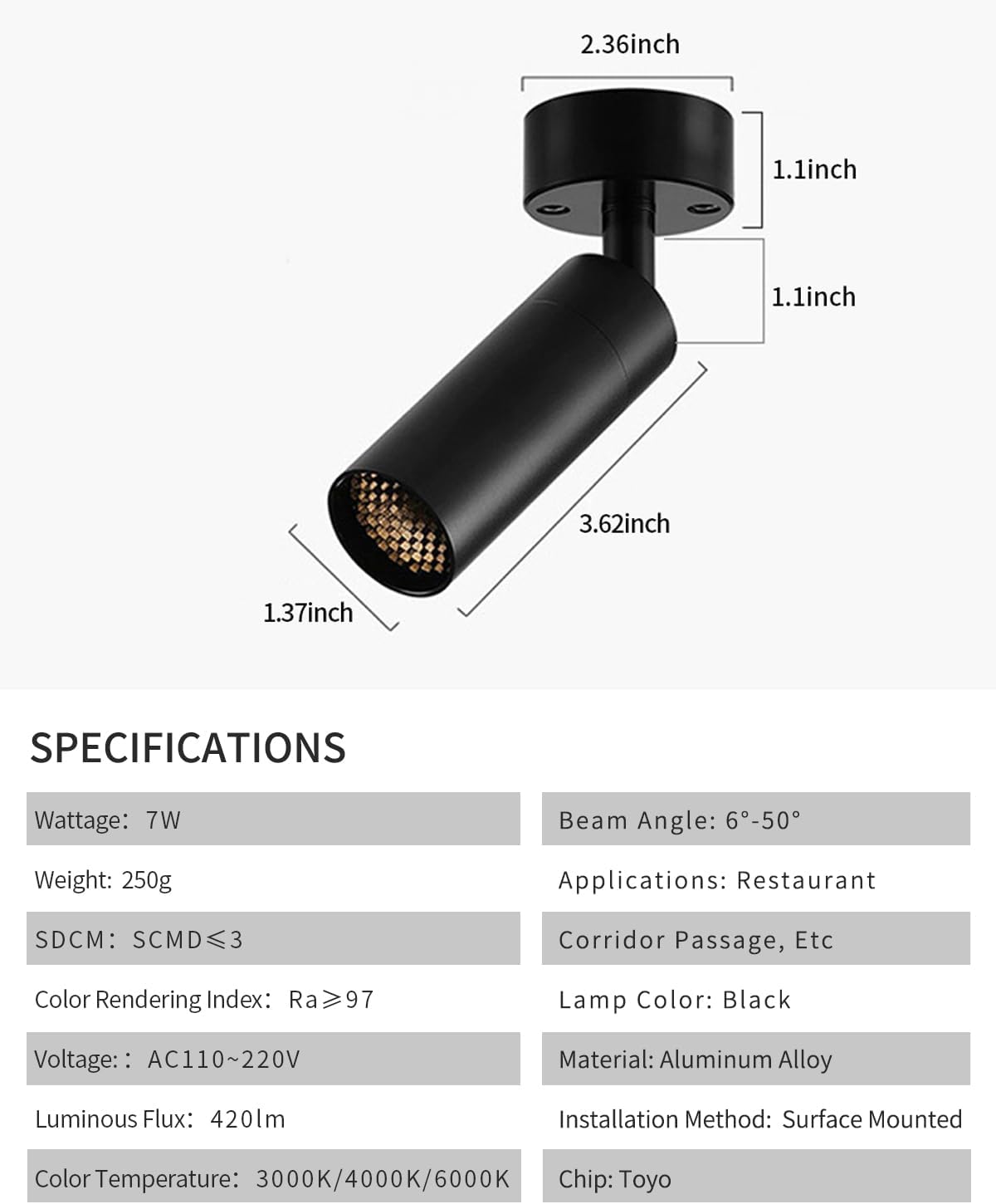 Led Modern Directional Spotlight, Zoomable Monopoint Ceiling Spot Light for Indoor Cafeteria Foyer Living Room Warm White