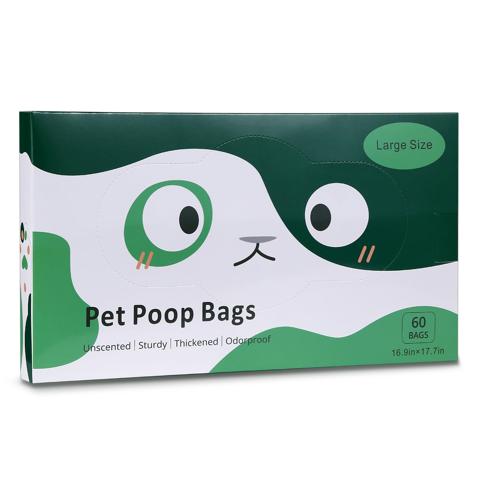 Lot de 60 grands sacs à déjections canines avec poignées, jetables, extra épais, faciles à nouer, étanches, renforcés, non parfumés