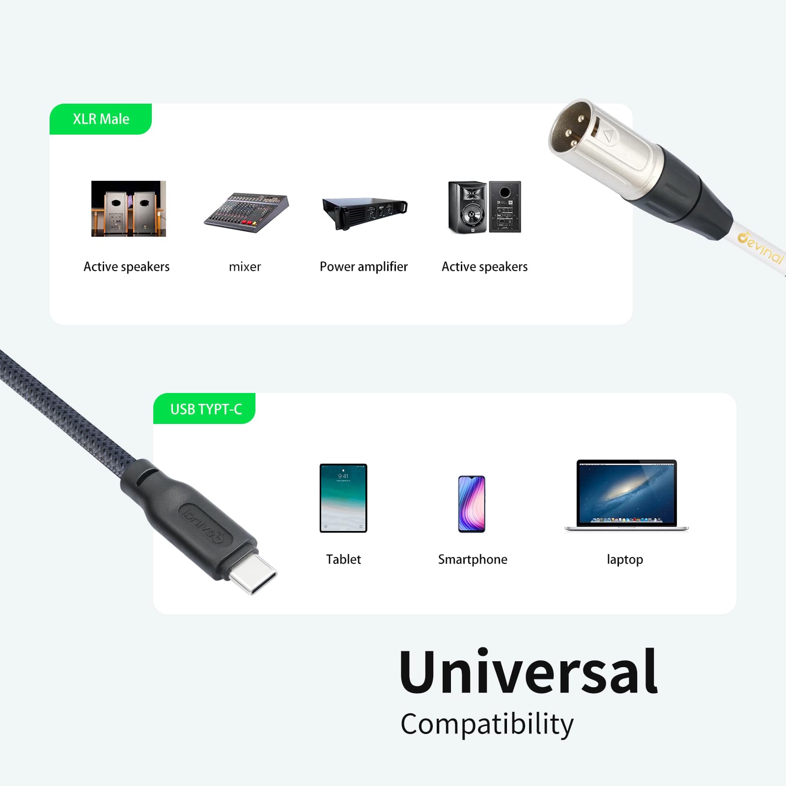 Devinal USB C to XLR Cable, Smartphone/Laptop to XLR Male Output Cable for Amplifier Speaker, Mixer Console 3.3 FT - Image 4