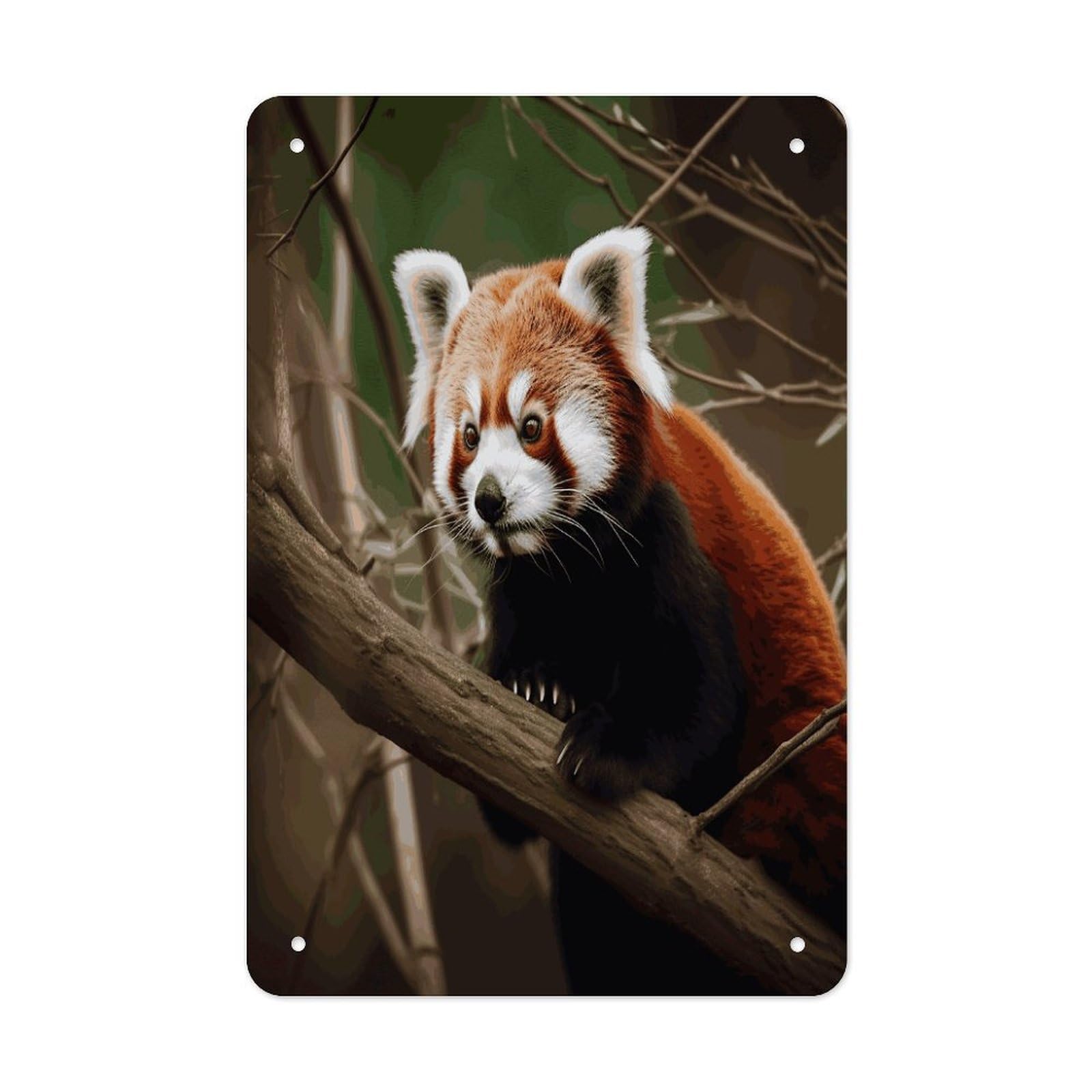 LDGSUPH Red Panda on Tree Branch Wall Art Prints Folded Edge Iron Sheet Painting with Holes for Wall Prints Decorative Picture Metal Signboard Decor Painting for Outdoor Indoor Wall Decor