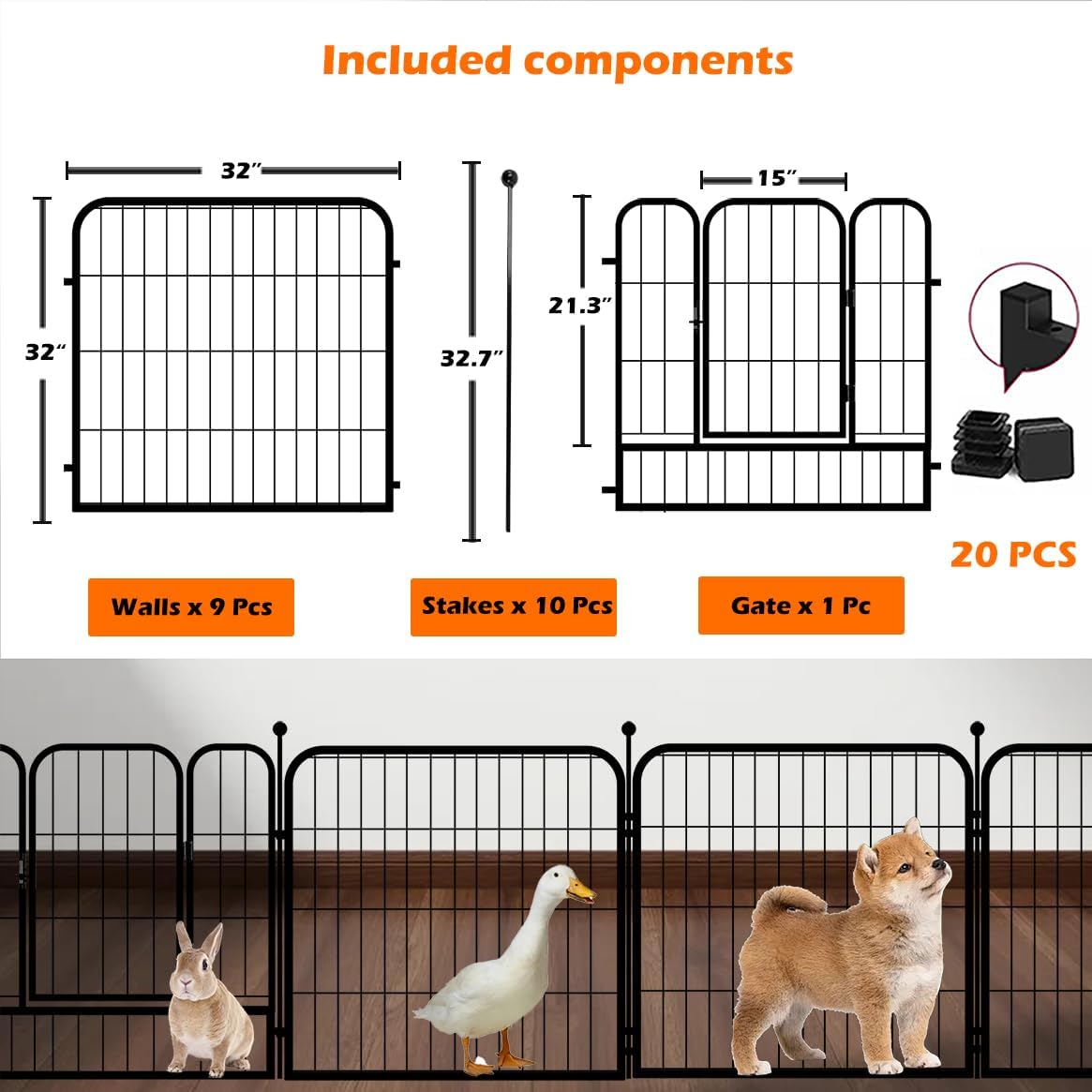fowick 32" H x 32" W Dog Playpen 10 Panels, Black Metal Puppy Exercise Pen for Indoors & Outdoors, Foldable Animal Barrier Fence, Portable Pet Play Pen for Small Dogs & Rabbits, No Dig Fence