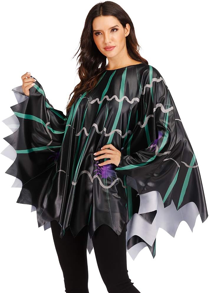 ReneeCho Women’s Web Poncho Bat Vampire Halloween Costume Adults Spider Black Cosplay Dress up Cape Plus Size - Image 3