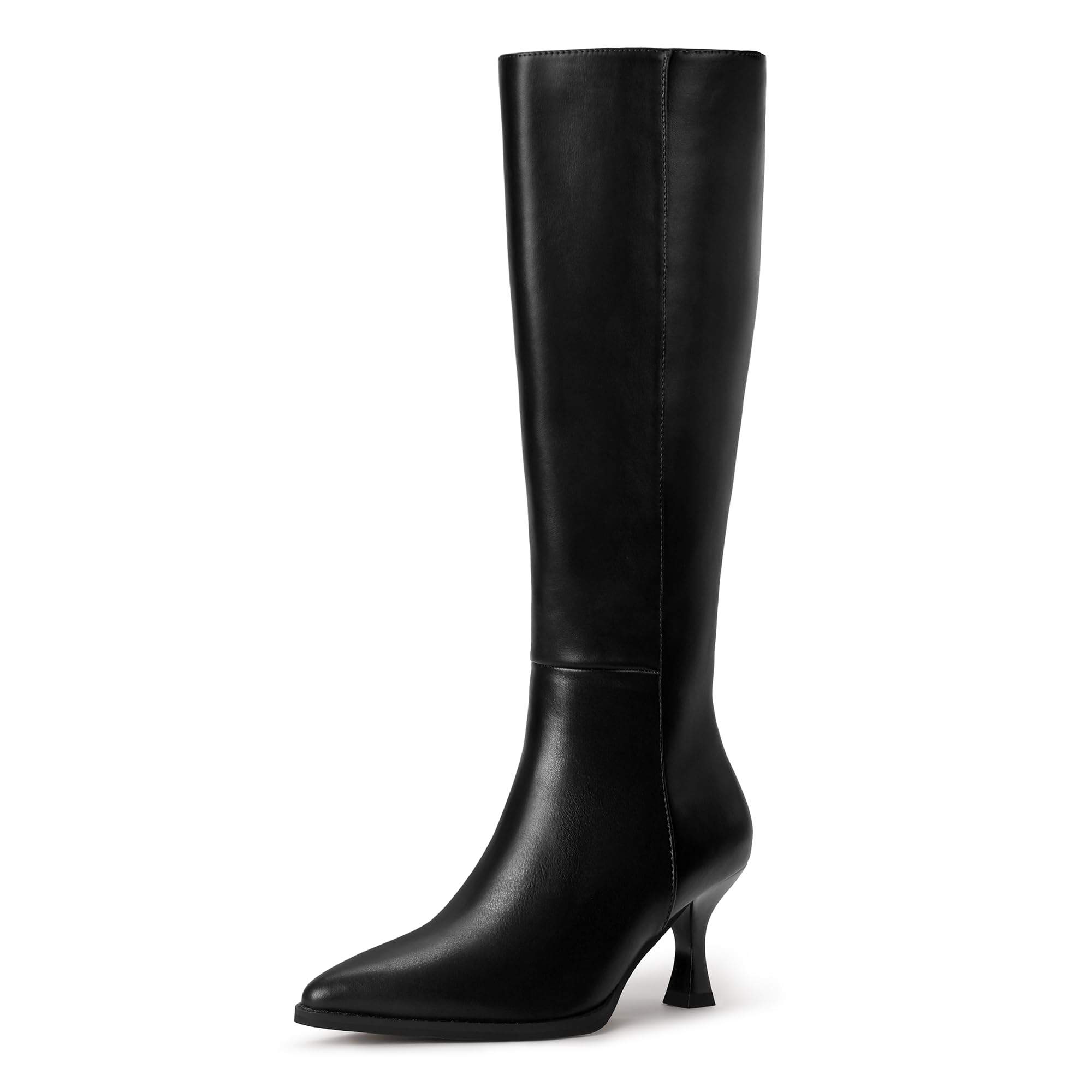 IDIFU Womens IN3 Knee High Tall Boots Pointed Toe Low Kitten Heel Long Fall Boot Side Zipper for