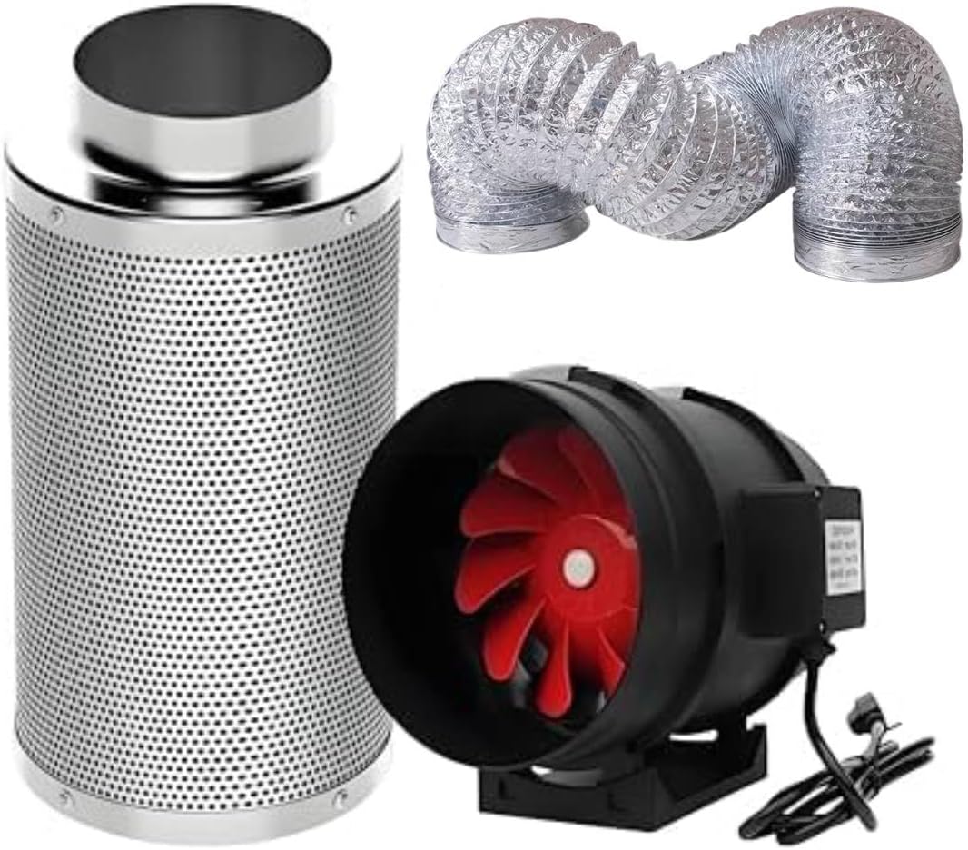 SunStream 4 Inch Grow Tent Ventilation Kit, 190 CFM Inline Fan, Carbon Filter, 25ft Ducting Compatible with 2x2/3x3 Grow Tents for Indoor Gardening, Hydroponics
