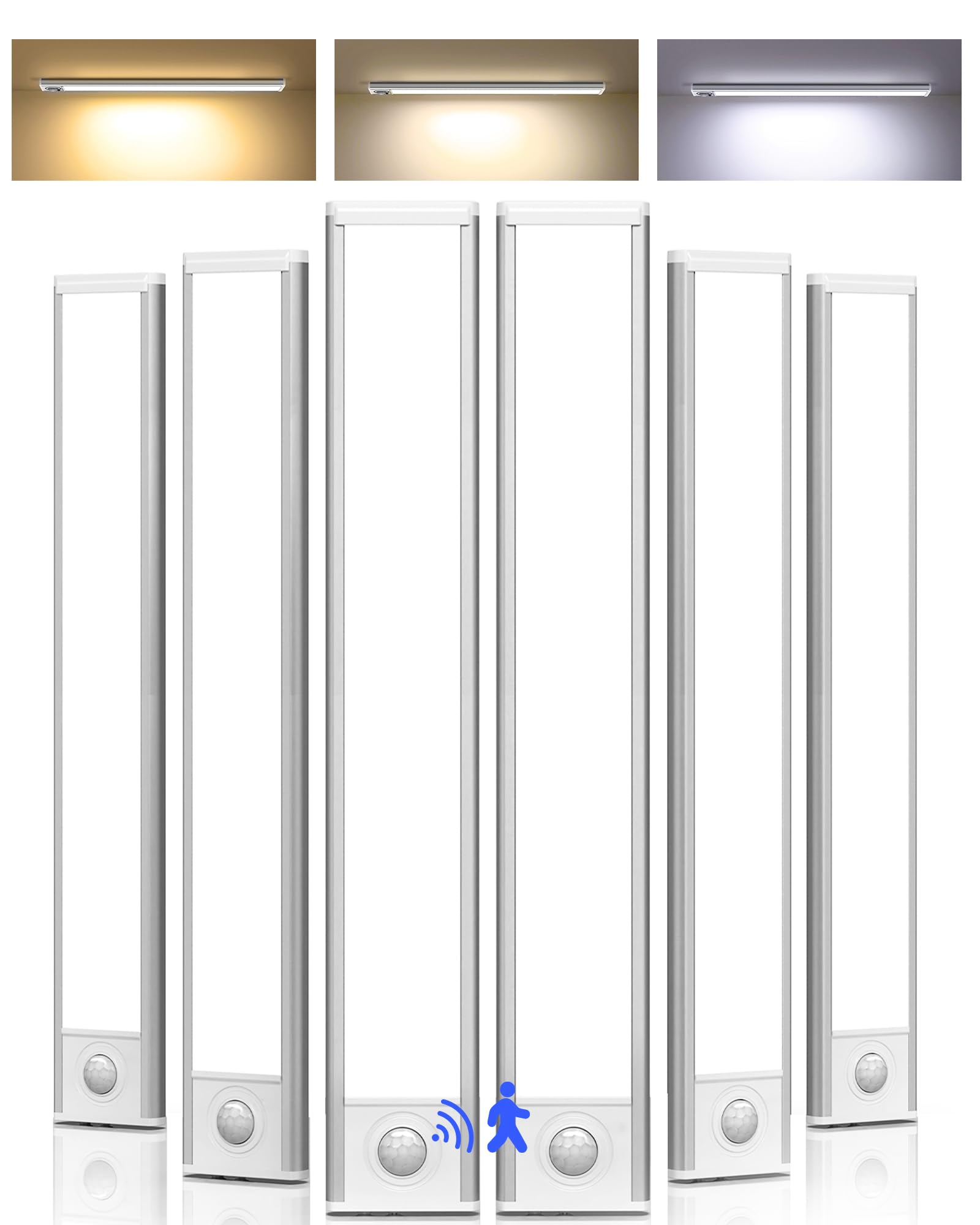 Under Cabinet Lighting, LED Motion Sensor Light Indoor, Rechargeable Closet Lights Battery Operated, Dimmable Under Cabinet Lights with 3 Color Temps, Wireless Under Counter Lights for Kitchen(6Pack)