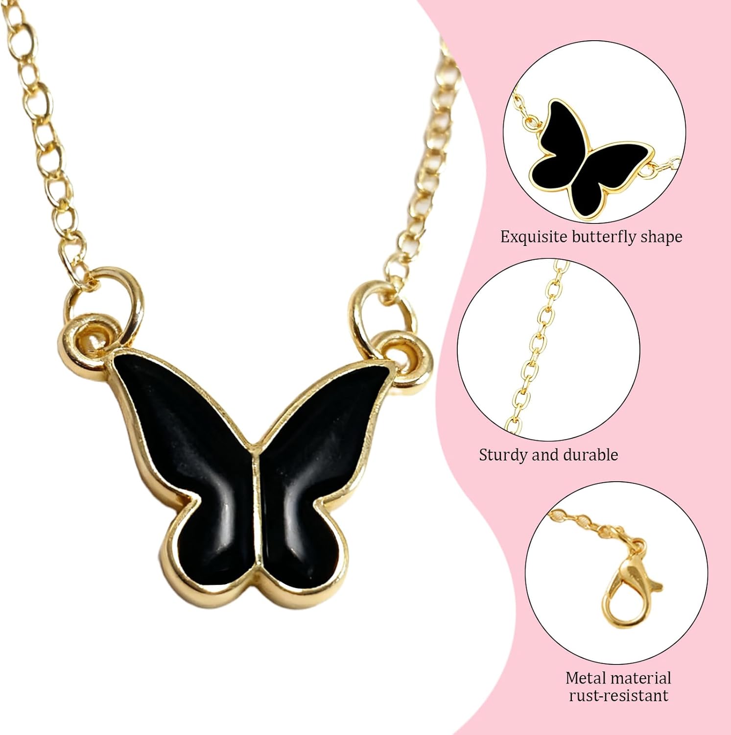 4 Piece Butterfly Jewelry Set for Women, Elegant Gold Plated Necklace Earrings Bracelet Ring Set, Luxe Bridal Wedding Party Prom Jewelry Gifts for Her - Image 3