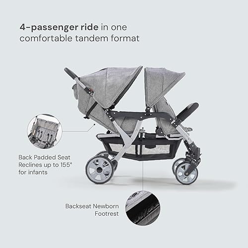 Miniatura 2 de Familidoo H4E - Cochecito cuádruple para niños, cochecito de bebé de 4 plazas con arnés de seguridad de 5 puntos, ligero y plegable con todos los