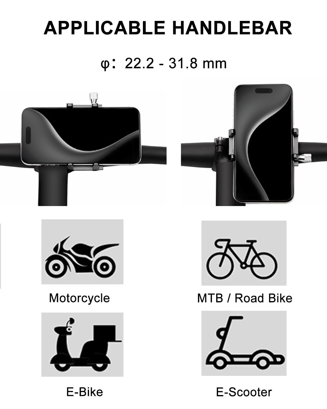 Aluminium Alloy Bike Mobile Holder, Anti-Vibration Motorcycle Mountain, Mountain Bike Accessories Compatible with iPhone, Motorola, Xiaomi, Samsung, Huawei and Other Devices — view 5