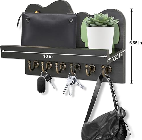 Miniatura 5 de Bonito llavero para pared, soporte decorativo para llaves y correo con estante, diseño de casa pequeña para bolsos, paraguas, correo, cartera y