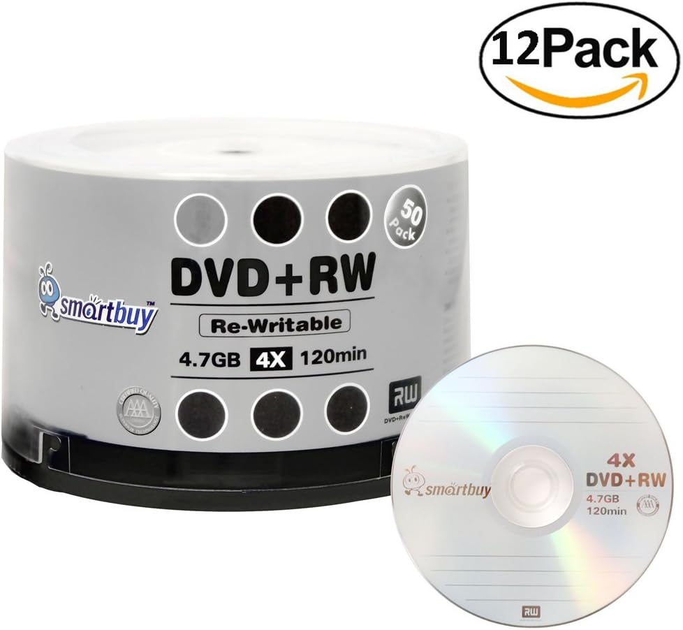 600 Pack Smartbuy Blank DVD+RW 4X 4.7GB 120Min Branded Logo Rewritable DVD Media Disc