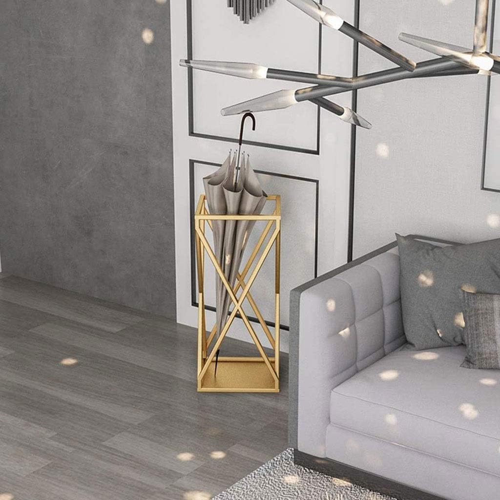 Gold Square Metal Entryway Umbrella Storage Stand, Drain Tray, Floor Protection