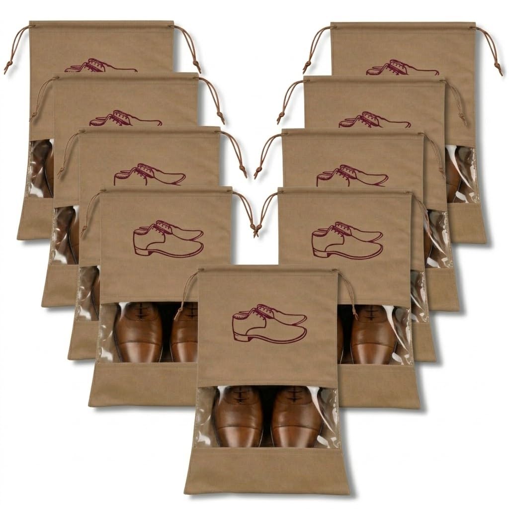 easy buy Shoe Bag for Travel Bag for Man and Women Pack of 9, Gym Shoe Bag, Reusable Travelling Accessories, Waterproof Shoe Pouches for Travel, Light Brown-picture-49