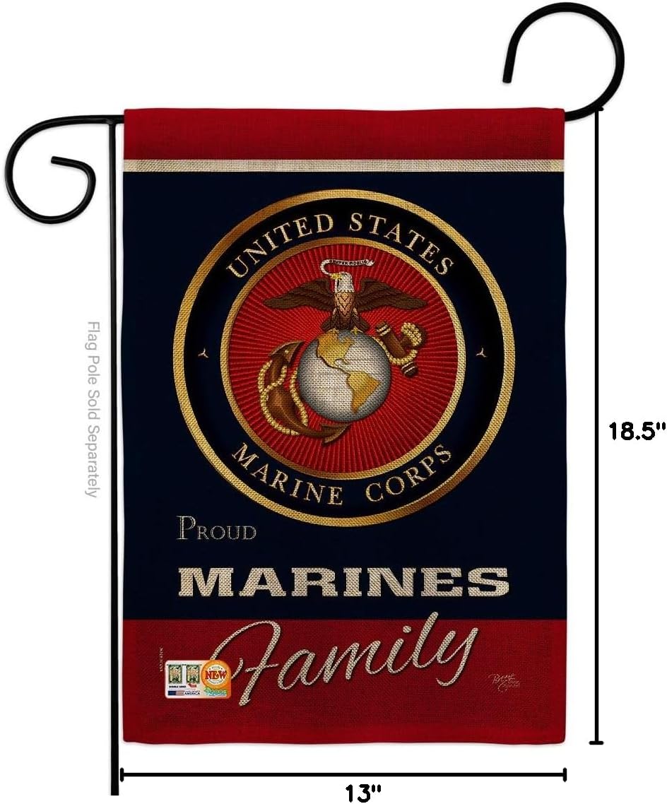 Marine Corps Marines Proudly Family Burlap Garden Flag Armed Forces USMC Semper Fi United State American Military Veteran Retire Official Small Gift Yard House Banner Double-Sided 13 X 18.5