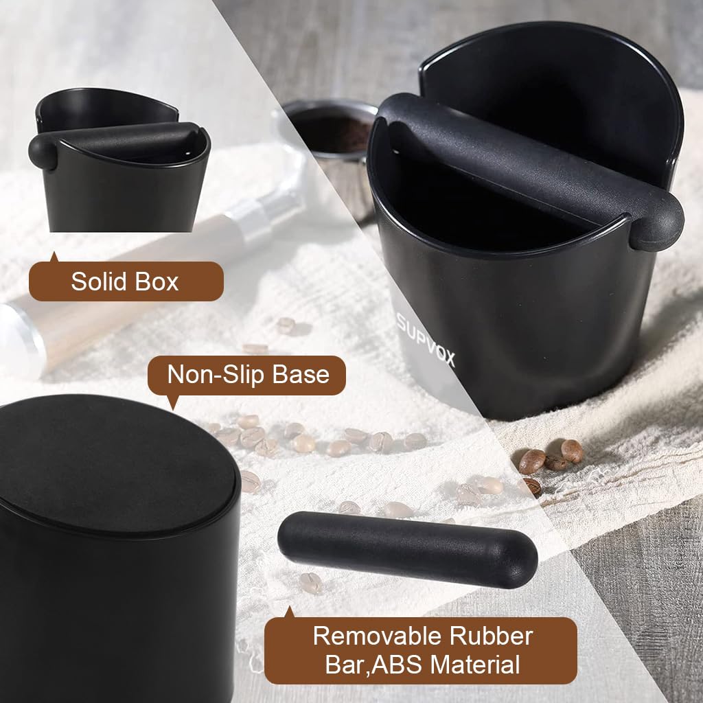 Supvox® Espresso Knock Box Coffee Grounds Collection Box Coffee Grounds Coffee Knock Box Coffee Grounds Knock Box with Knocking Bar Espresso Knock Box Espresso Machine Accessories 1