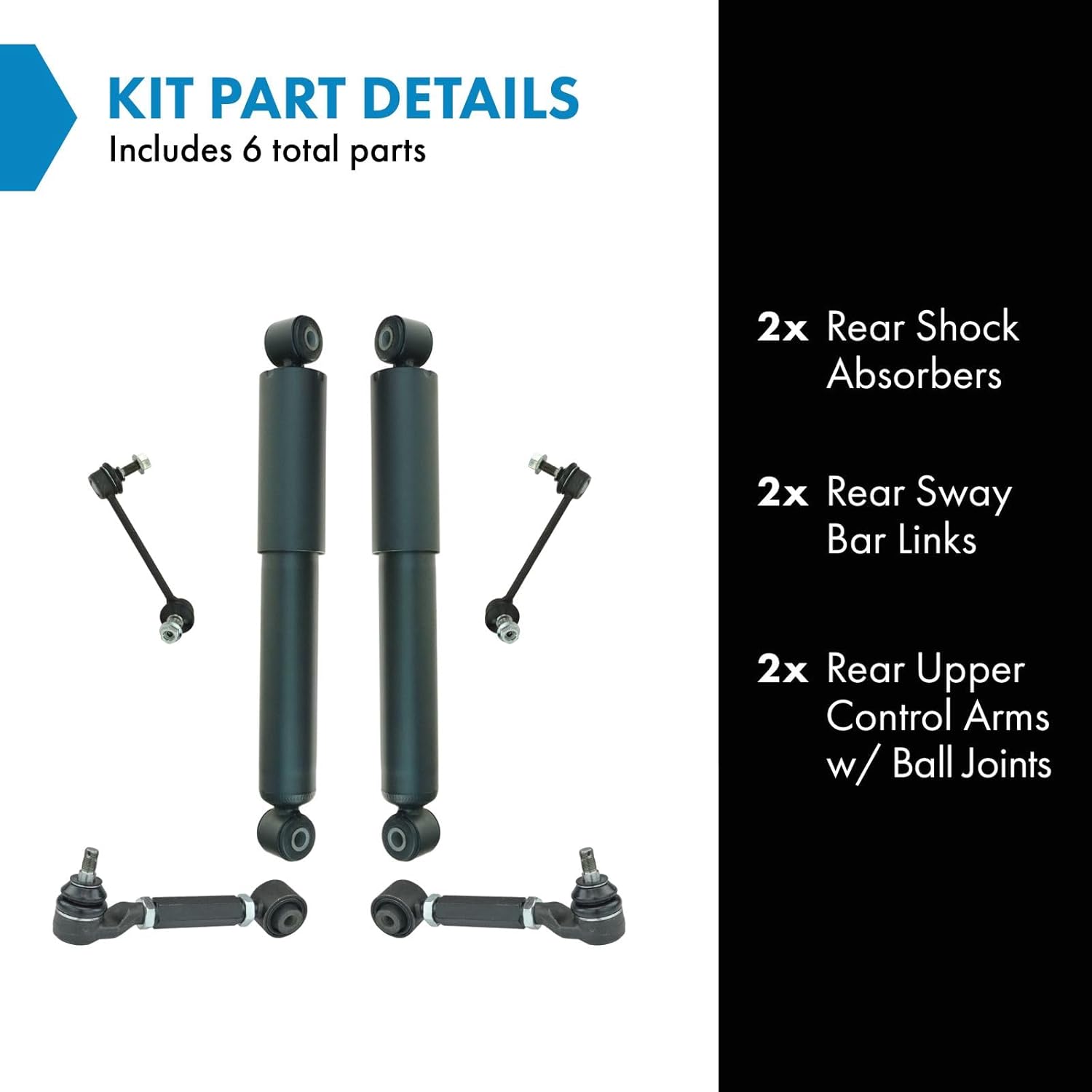 TRQ Rear Suspension Kit Control Arm with Ball Joint Shock Absorber Sway Bar Stabilizer Link Compatible with 2001-2002 Acura MDX 2003-2008 Honda Pilot