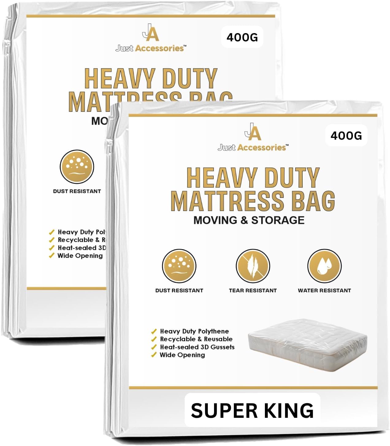 Just Accessories® Heavy Duty Mattress Bag For Storage Moving Removal Mattress Polythene Protector Cover (Super King - Pack of 2) — image 1