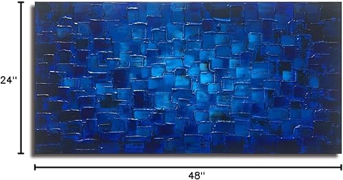 Miniatura 10 de MyArton Arte de Pared de Lienzo con Cuadrados Abstractos Texturizados Pintado a Mano Pintura al Óleo Moderna Azul Oscuro para Decoración Listo para
