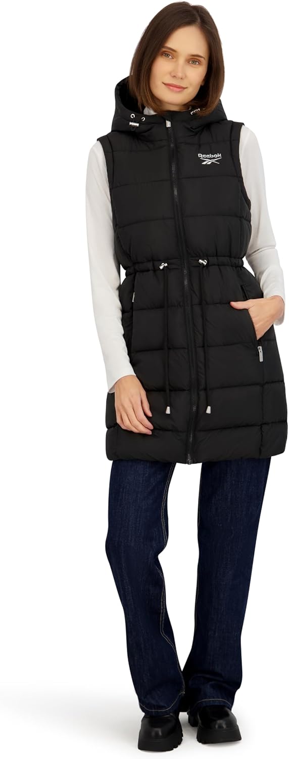Reebok womens Long Puffer Vest With Hood - Image 2