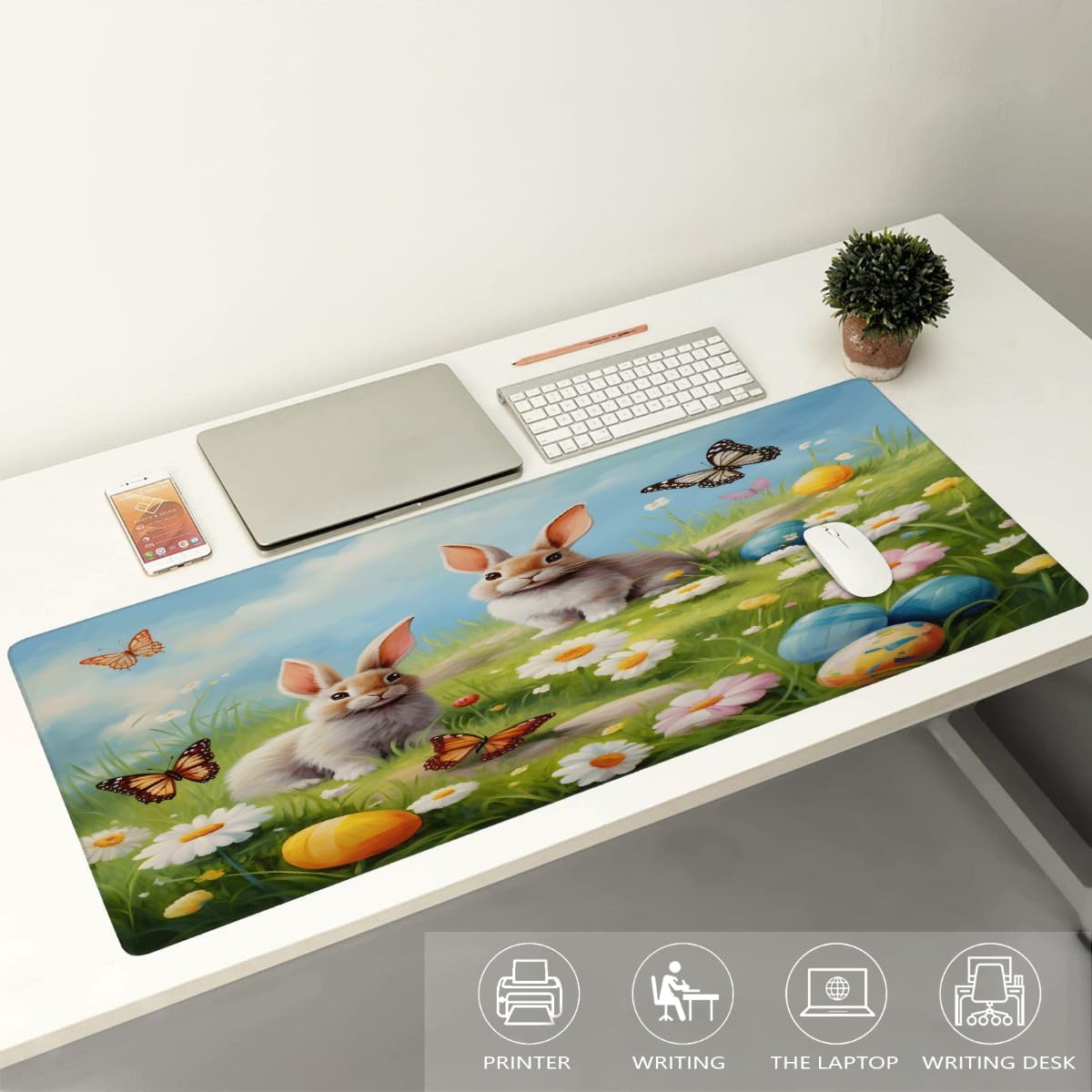 Large Easter Mouse Mat Computer Mousepad with Non-Slip Rubber Base Waterproof Mouse Pad Desktop Keyboard Pad for Gamer,Home School Laptop Office Accessories,16x35.5inZ (216)