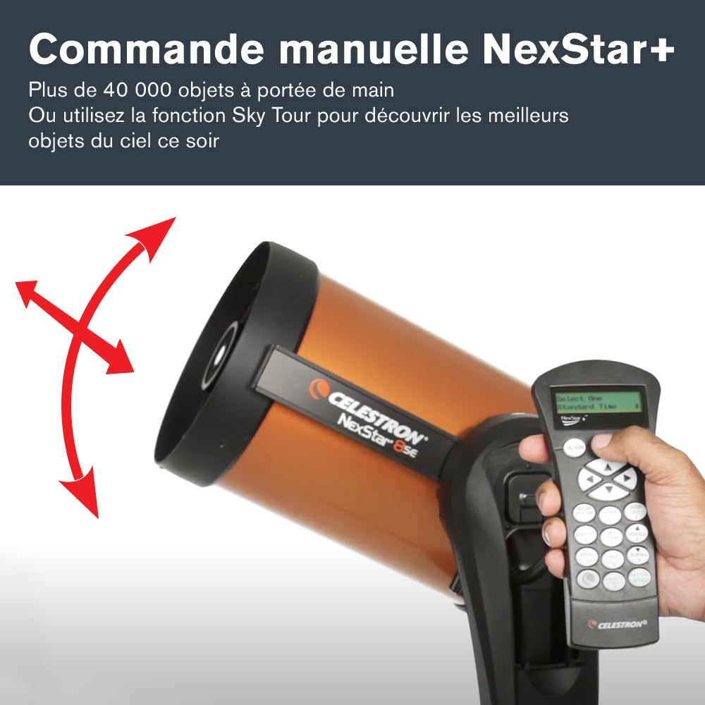 Celestron 11069 NexStar 8SE Télescope informatisé Schmidt-Cassegrain avec Monture entièrement automatisée, Technologie SkyAlign et Traitement XLT, Noir/Orange