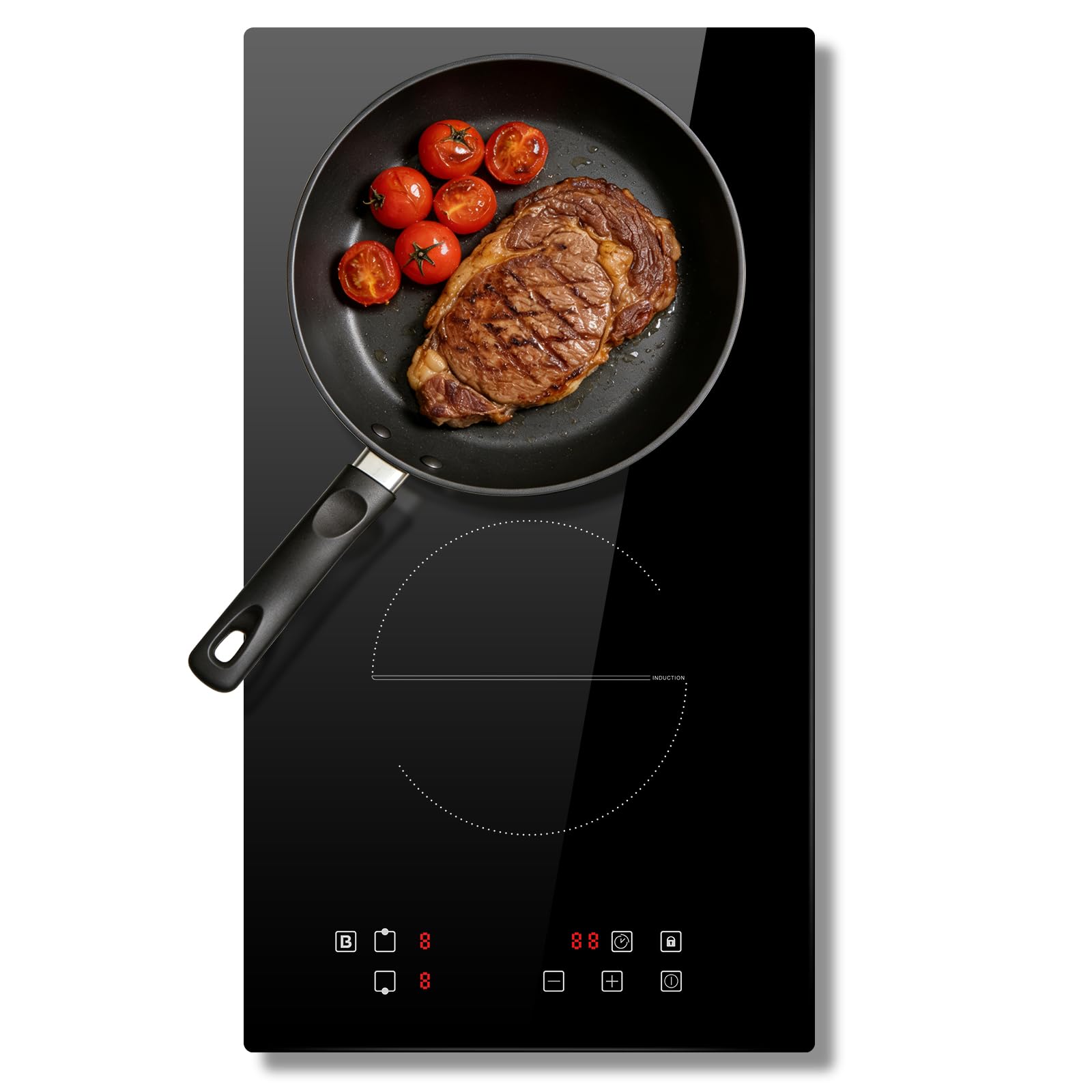 Placa inducción 2 fuegos 3500w, 30cm, Vitroceramica Induccion Empotrable de Función Boost, con 9 niveles de potencia, Temporizador, Bloqueo de Seguridad, Encimera Induccion 220V~240V