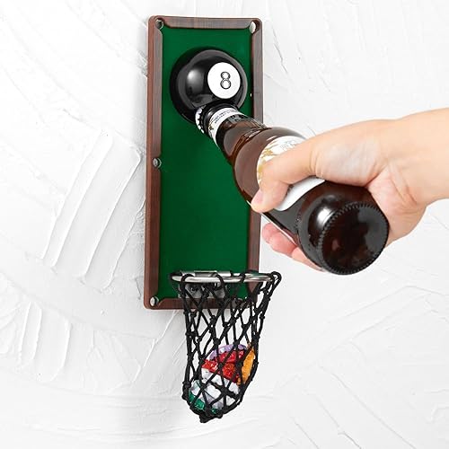 Arola Abrebotellas magnético de bola de billar, abrebotellas extraíble para montar en la pared con coleccionista de tapas, regalo de cumpleaños para