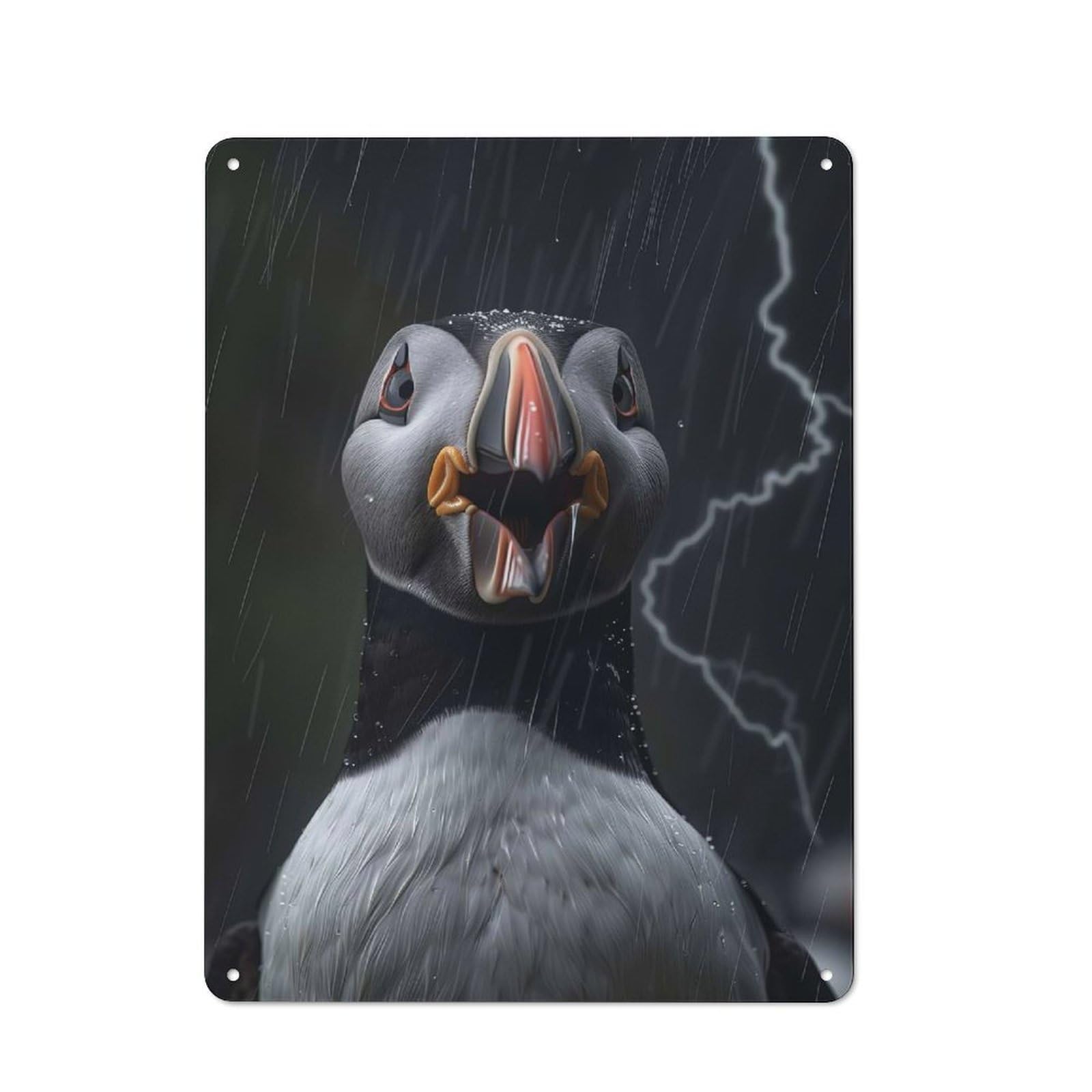 Nostalgic Decorative Tin Sign 40x30cm Featuring Atlantic Puffin Lightning, Old Style Wall Plaque for Kitchen, Hallway, Bar Or Small Cafe