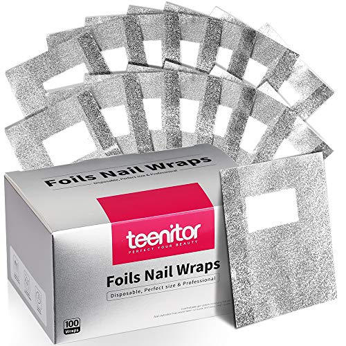 100PCS Foils Nail Wraps, Teenitor Nail Polish Remover Gel Nail Soak Off with Cotton Pad For Toe&Finger Nail Polish Removing NOT Including Removers Disposable