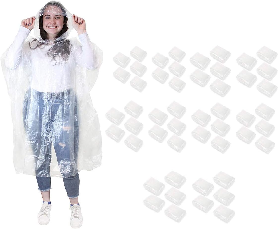 Emergency Disposable Rain Ponchos Waterproof Rain Coat with Hoods Portable for Men Women Kids One Size Fit All Great For Sporting Events Games Amusement Parks & Concerts (50)