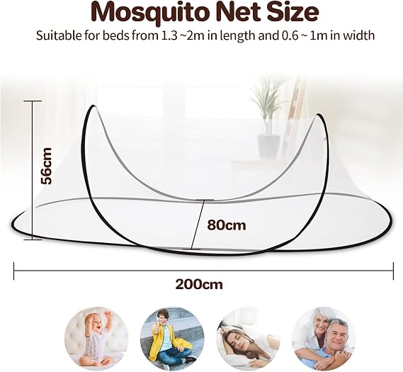 Foldable Mosquito Net, Pop up Mosquito Net Travel Portable Camping Tent Family Bed Net with Zip for Home Bedroom Outdoor