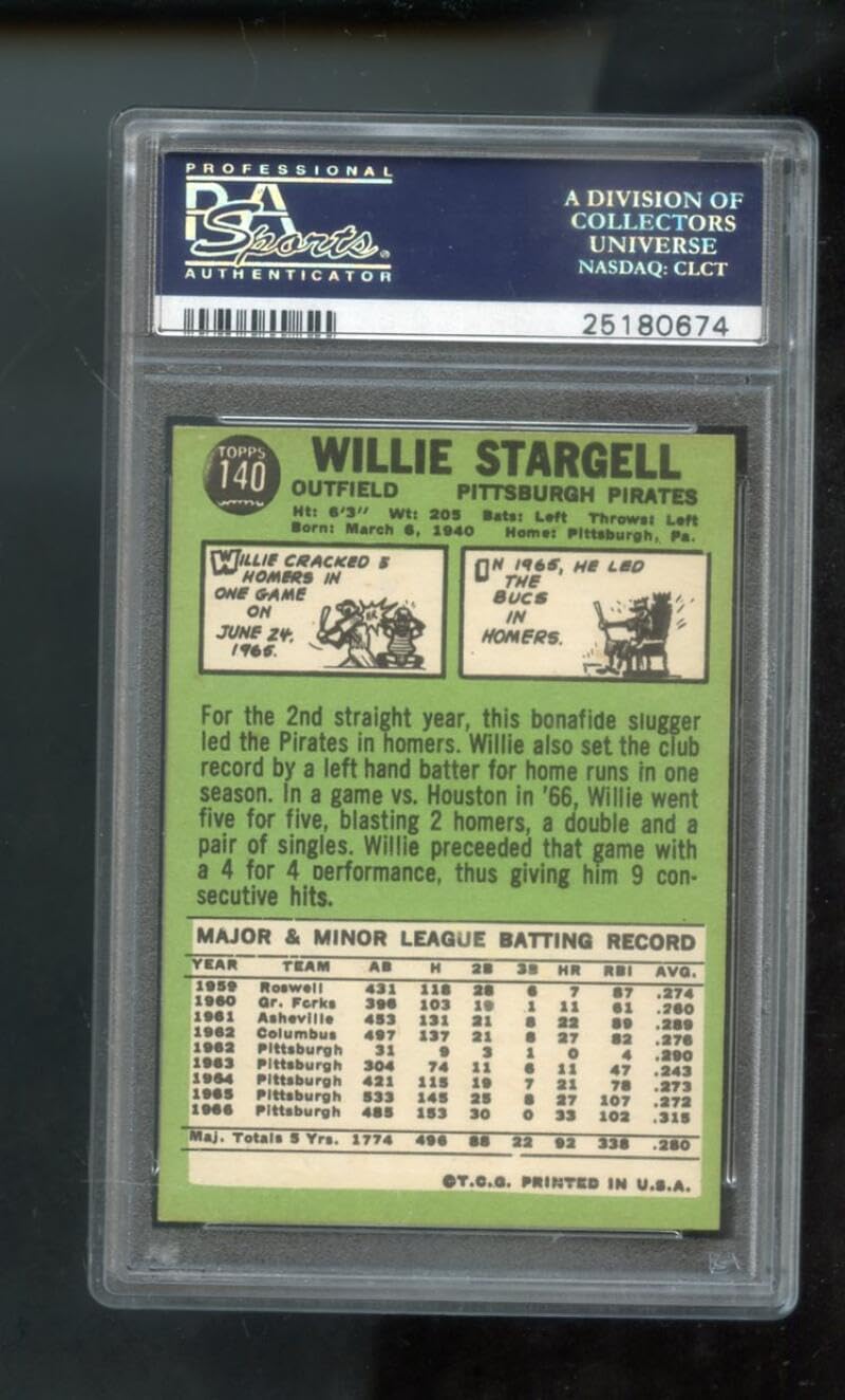 1967 Topps #140 Willie Stargell Pirates EX-MT PSA 6 Graded Baseball Card MLB