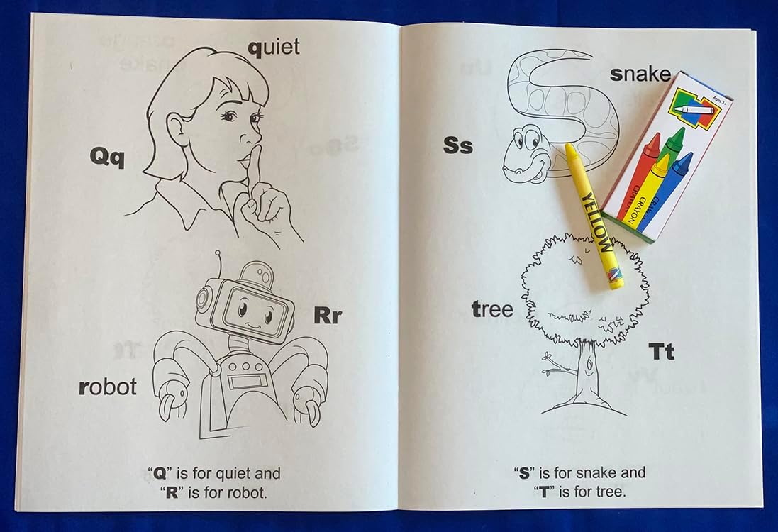 ZOCO Alphabet Coloring Books for Kids (50 Bulk Pack, With Crayons) Preschool & Kindergarten Learning Activities – ABC Letters, Puzzles, and Games – Educational Classroom Supplies