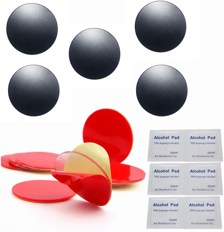 MeetRade 12PCS Super Strong Adhesive 1 Inch Dot For Car Phone Holder Magnet Stand Mount With 5PCS Metal Plate Disc And Cleaning Pads Compatible With Air Bag Collapsible Grip And Phone Socket (Black)