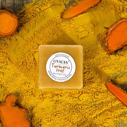 Liyalan Turmeric Soap(3.88 Oz / 3 Bars) Face Cleansing Anti Acne Handmade Natural Herbal Ginger Dark Spots Oil-Control Body Bath Soap #TOP2