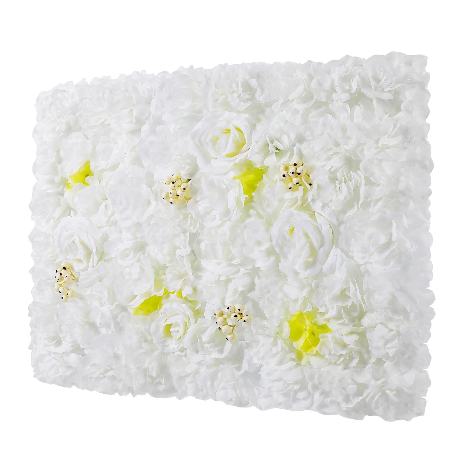 Künstliche Blumenwand 12-teilig, 60×40 cm pro Platte, mit Dahlien, Rosen & Hortensien, weiß, Wanddekoration aus Spinnseide und Kunststoff – ideal für Hochzeiten, Partys, Fotowände