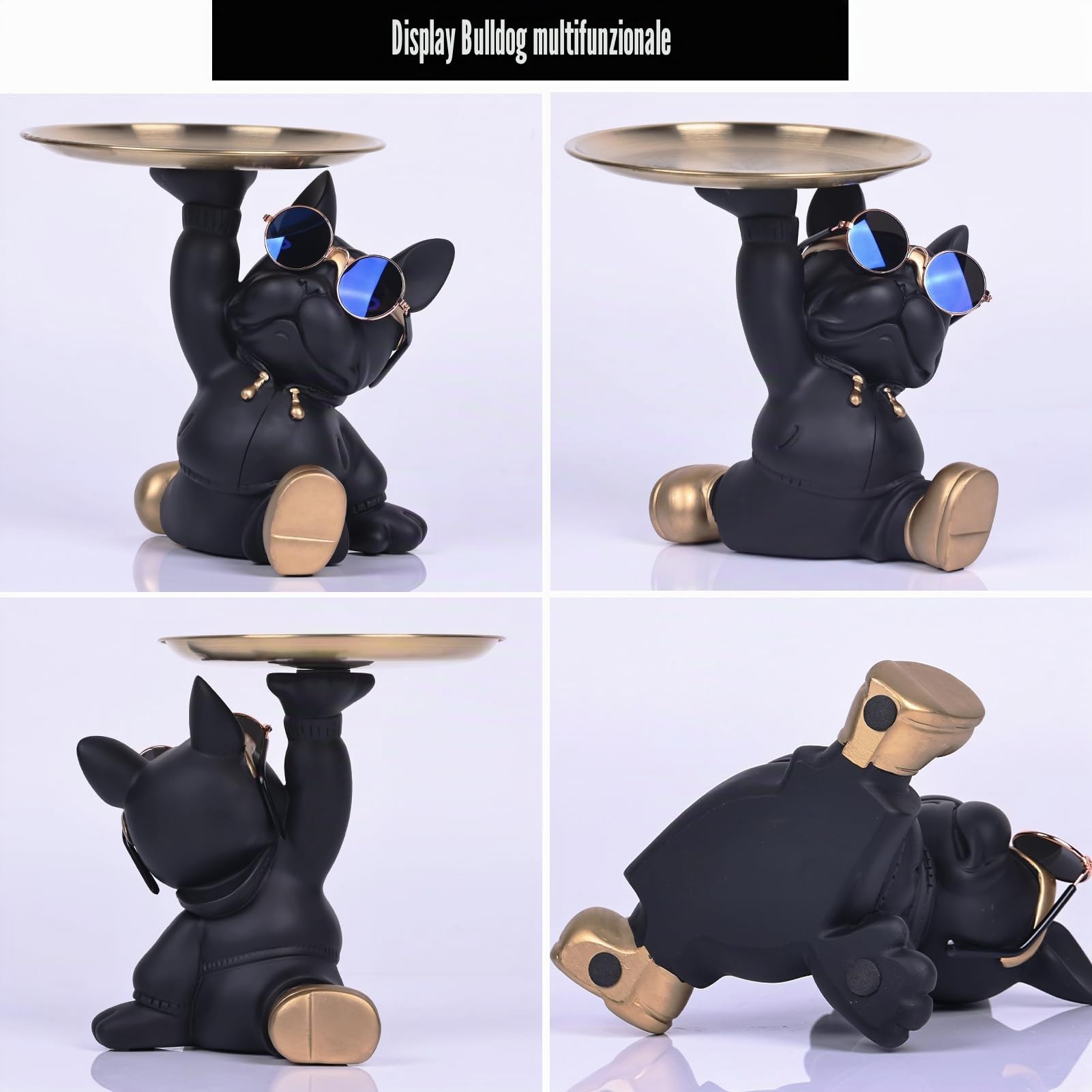 Statua Con Vassoio Bulldog, Statua Moderna Di Bulldog Francese Con Vassoio, Per Decorazione Domestica, Portacaramelle, Soggiorno, Decorazione Dell'ingresso E Corridoio (Nero)