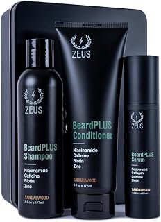 ZEUS BeardPLUS Beard Growth 3-Piece Set for Men to Stimulate Hair Growth | Facial Hair Growth Treatment with Shampoo, Conditioner & Serum, Thicker & Stronger Beard with Biotin & Caffeine (Made in USA)