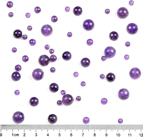 Miniatura 33 de Bymitel - 140 cuentas de cristal natural, piedras preciosas redondas energéticas y curativas sueltas con cordón elástico para hacer joyas, pulseras