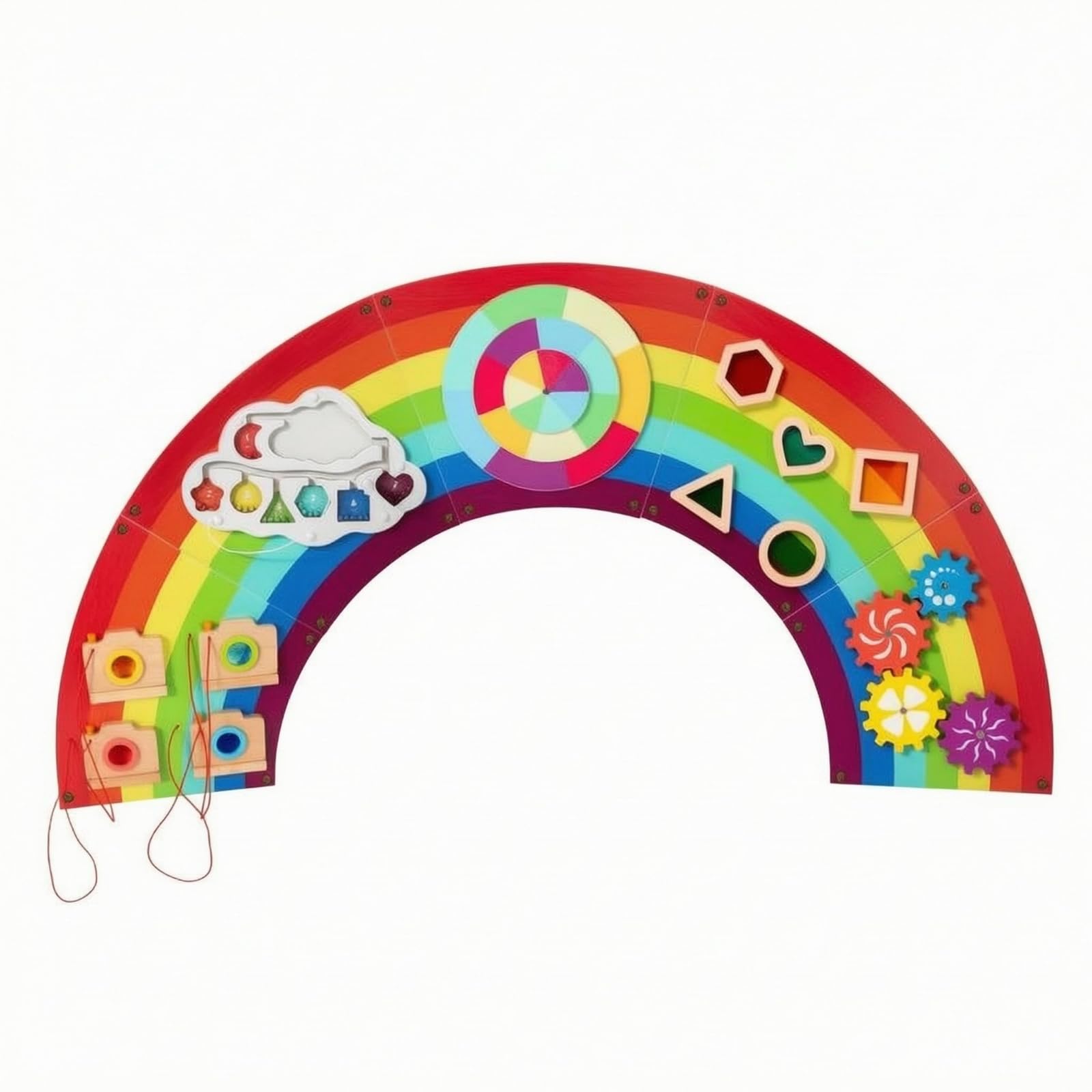 Amagogo Kinder Lernbrett Spielpanel Aktivitätenbrett mit Puzzle Schiebe- Und Drehfunktionen Holz zur Handmotorik für Kindergärten Zuhause, Regenbogen Wandspiel 4.8kg CE/CPC