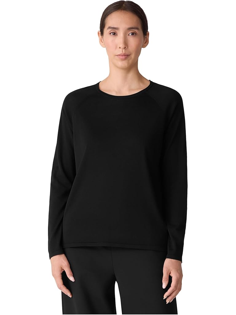 Black Eileen Fisher Super Fine Merino Crew Neck Sweater