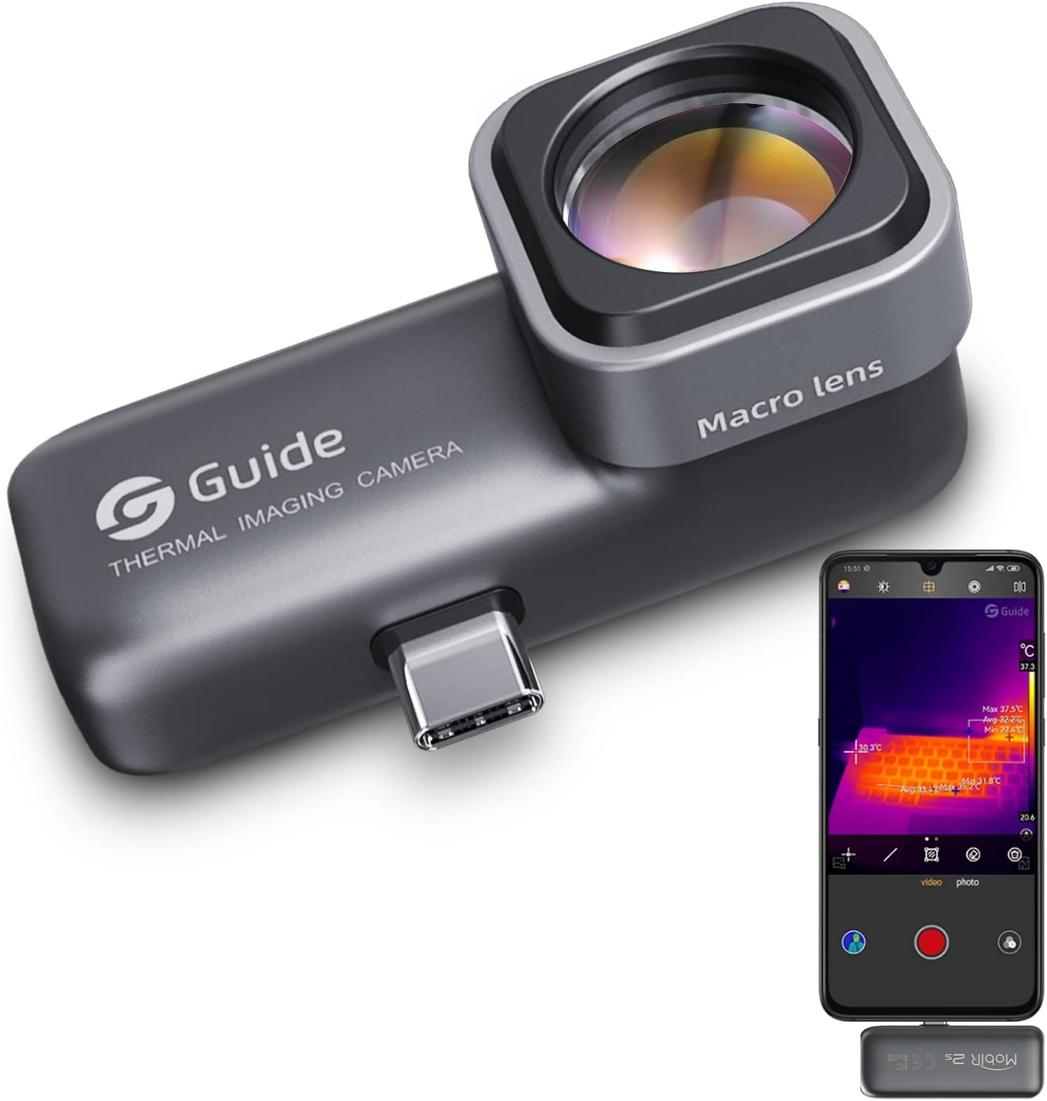 Guide Sensmart MobIR 2S AutoFocus Thermal Imaging Camera with 10x Macro Lens, 256x192/25HZ IR High Resolution, 3 Measurement Modes, 9 Color Palettes, Infrared Thermal Camera for Android Smartphone