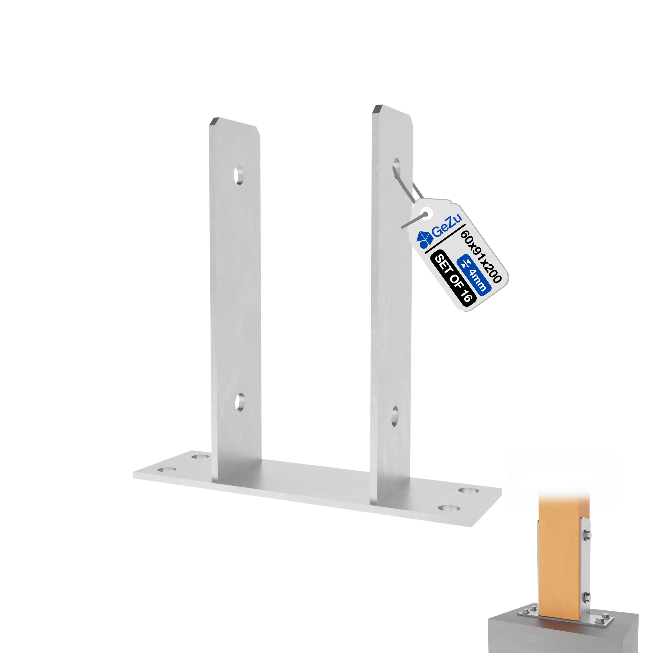 GeZu Impex Post Support U 91 x 200 mm Hot Dip Galvanised Set of 16 Brackets Deck Holder Elevated Base