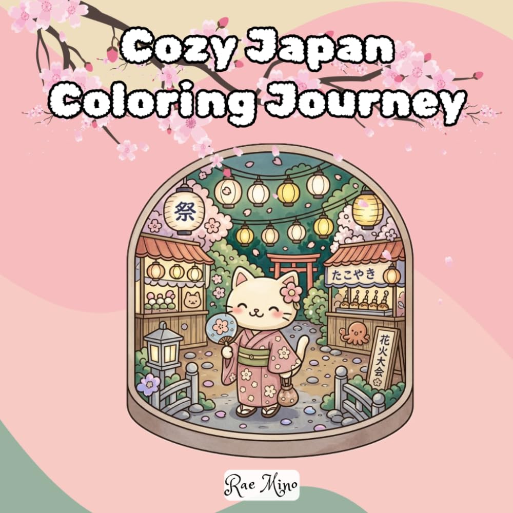 Cozy Japan Coloring Journey: A cute Kawaii Animal Coloring Book Featuring 41 Relaxing Japanese-Inspired Scenes