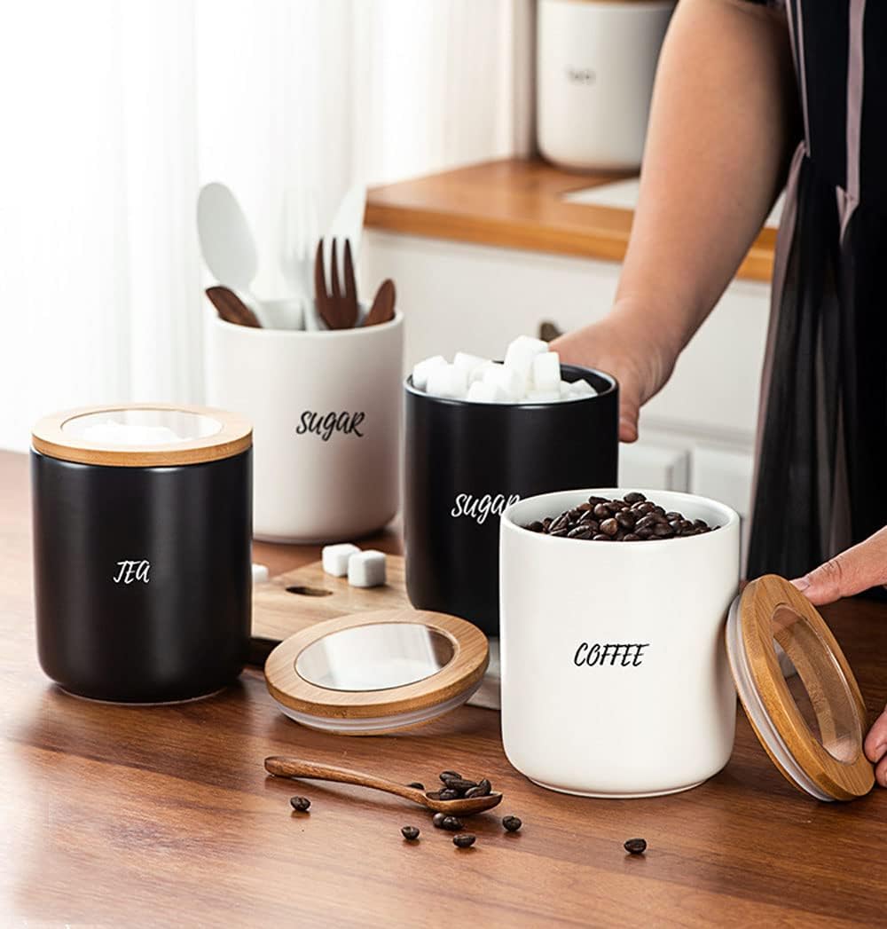 Simple Ceramic Food Storage Seal Pot Sugar Bowl with Bamboo Lid