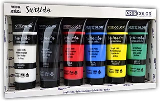 Criscolor 8435621413236 Acrylic Paint Set of 6 Colours for Canvas and Crafts, Assortment, 75 ml (Pack of 6)