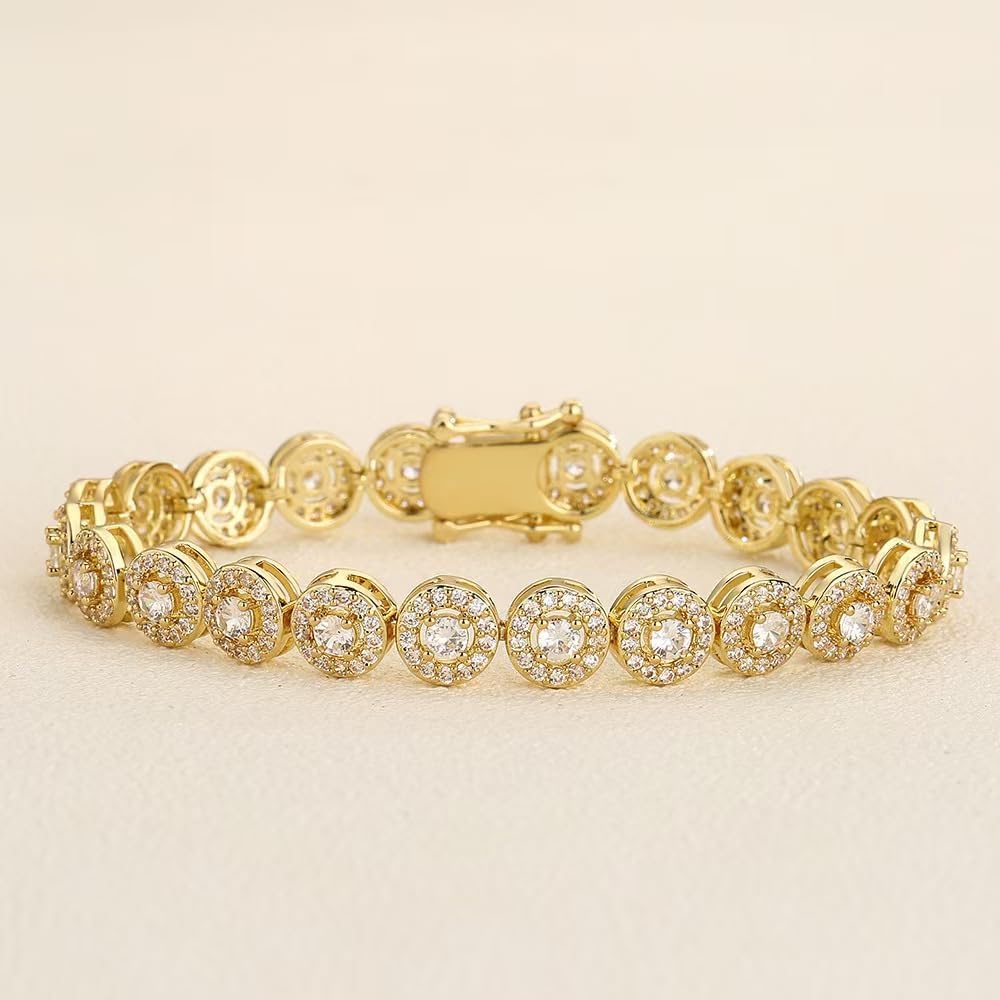 18K gold women's tennis bracelet, 18K gold/white gold inlaid moissanite bracelet, round rock sugar moissanite diamond bracelet
